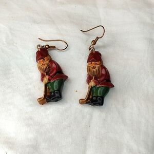 Vintage golfing gnome dangle earrings